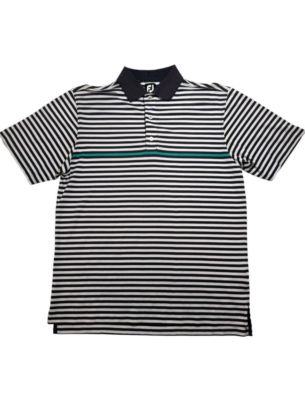 FootJoy FJ Striped Golf Polo Shirt Mens Medium Black White Teal Performance